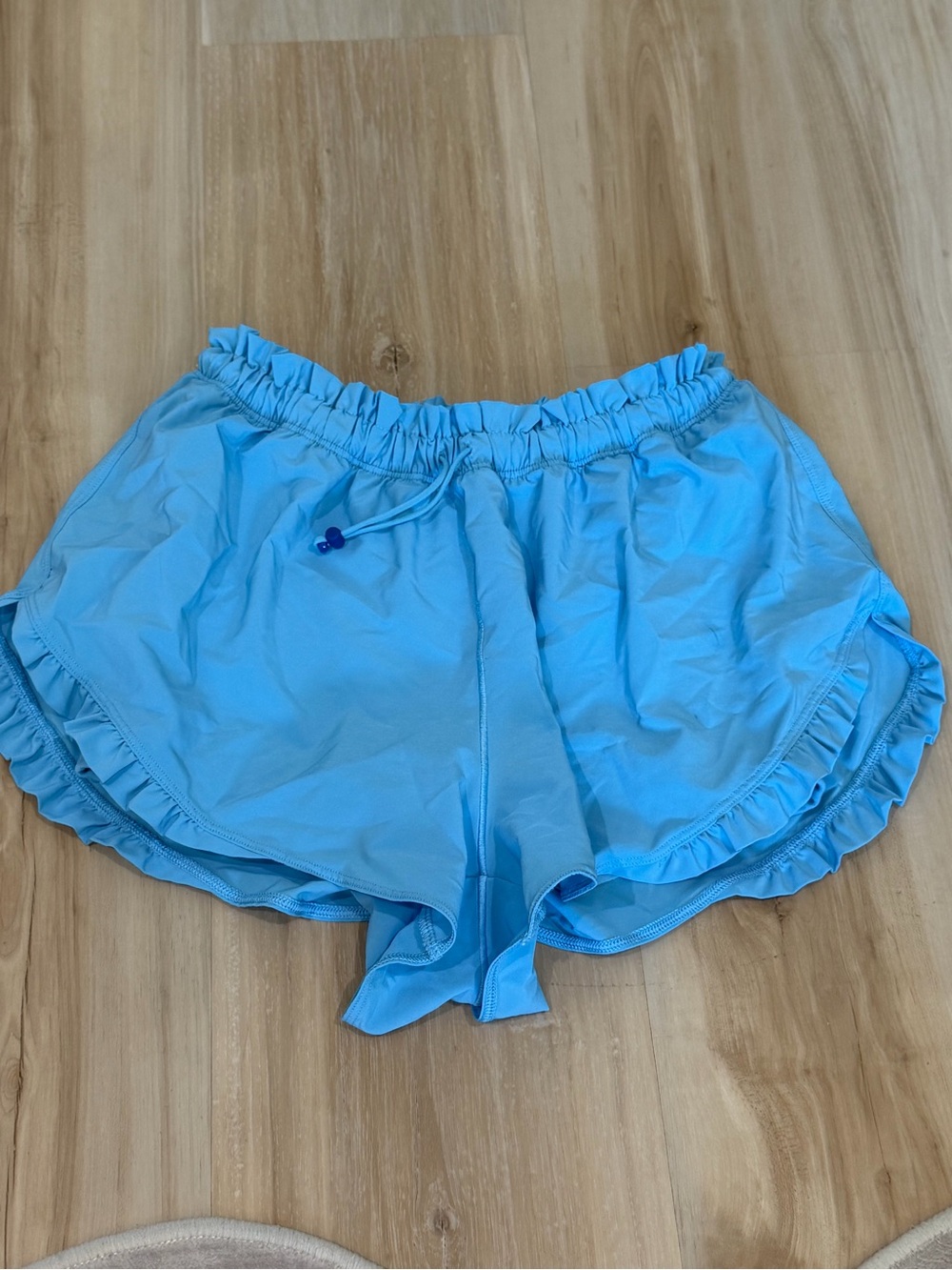 aerie Light Blue Athletic Shorts with Ruffle Trim